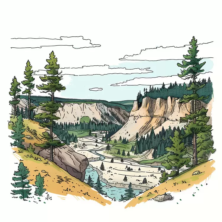 Valley Cliffs Yellowstone National Park Waterfall Greenery