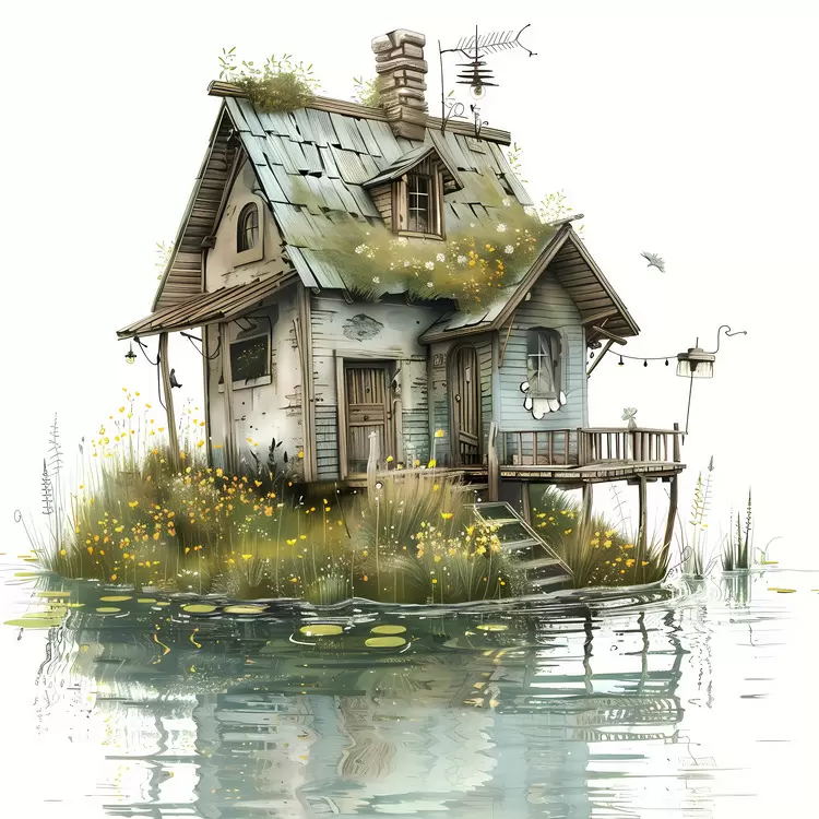 water fantasy digital forest house