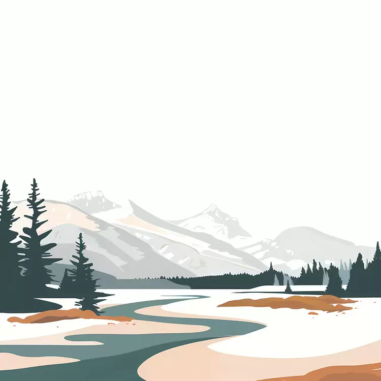 snow mountainside pine forest lake landscape