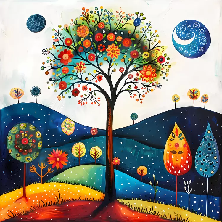 Hills Rocks Flowers Night sky Tree