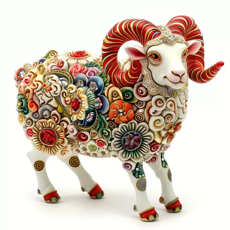 Painted Chinese Zodiacs Carving Sheep White