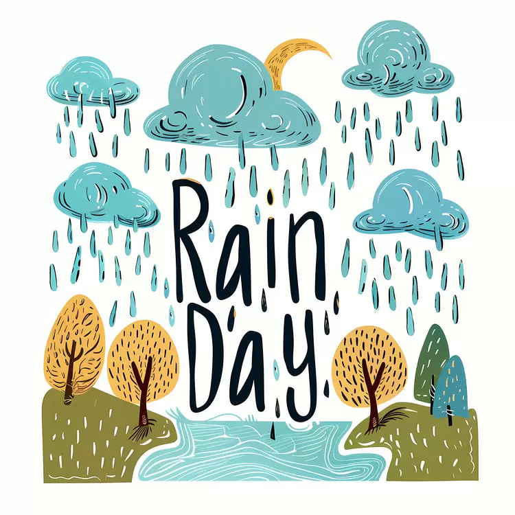 colorful rainy day background landscape with rain cartoon illustration of rainy day Rain Day illustration of trees and sky in rainy day