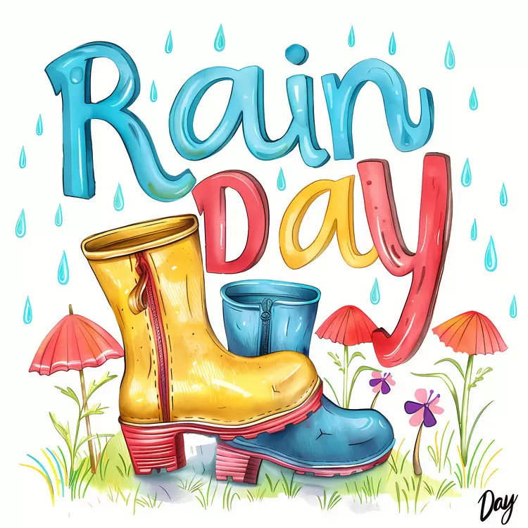 rain boots playful fun colorful illustration watercolor