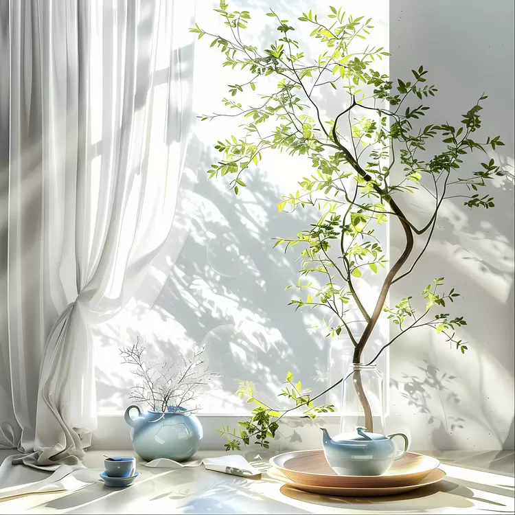 plant shadow summer morning curtains bamboo