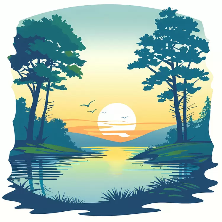 sky landscape pine trees lake reflection