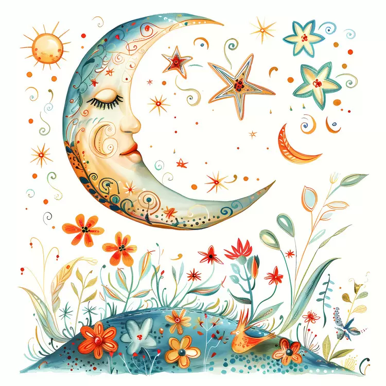 summer night flowers stars night sky watercolor