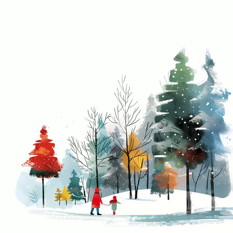 snow winter kids nature watercolor