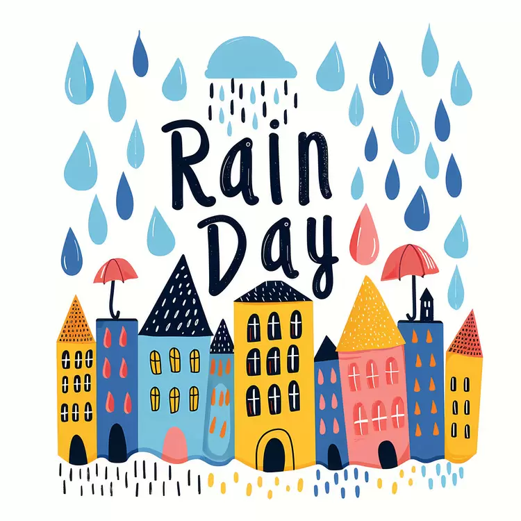 whimsical cute colorful watercolor Rain Day