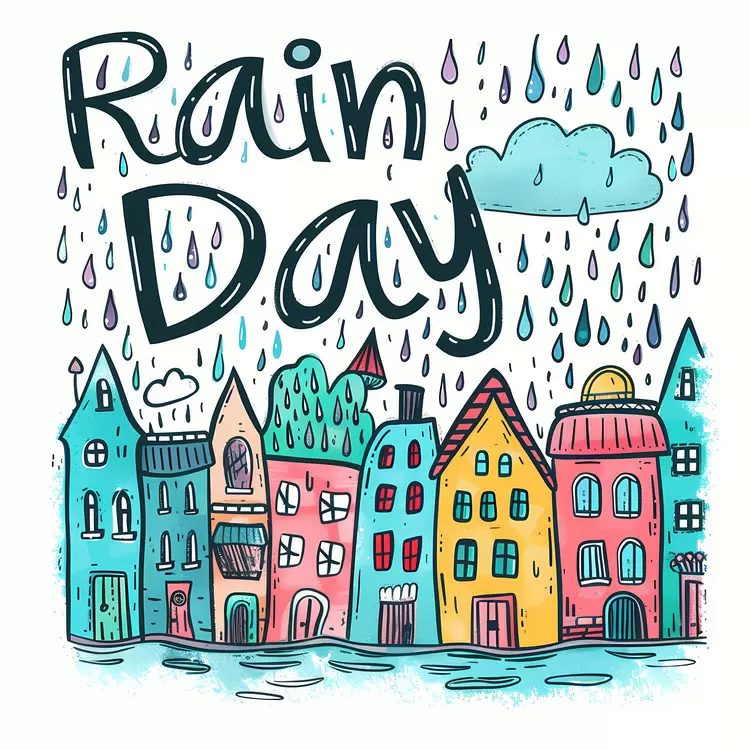 Hand drawn Rain Day Doodles Cartoon style Cityscape