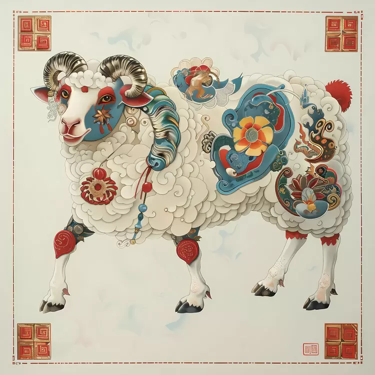 detailed art nouveau style colorful intricate sheep
