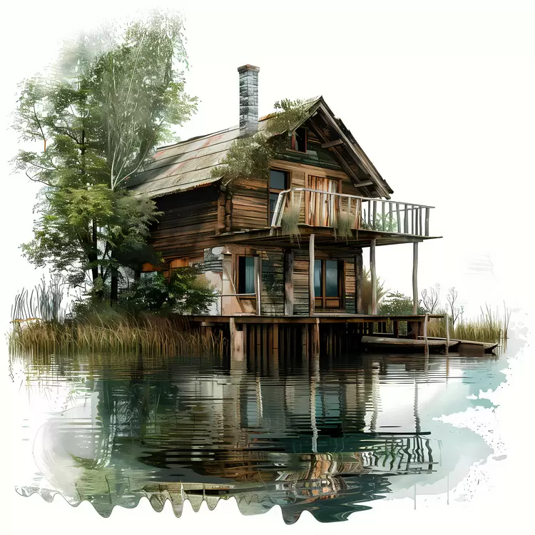 wooden house wooden porch stone chimney secluded small