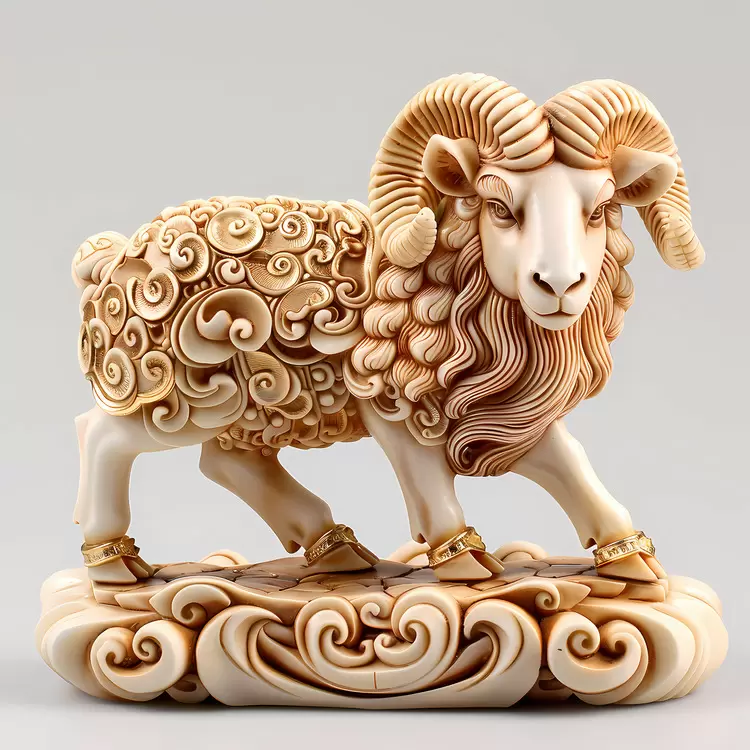 Antlered Ram Horns Decorative Carving