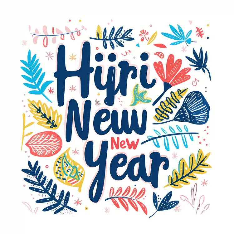 Modern Calligraphy Yellow and Green Colours Handwritten Text Happy New Year Fresh Start