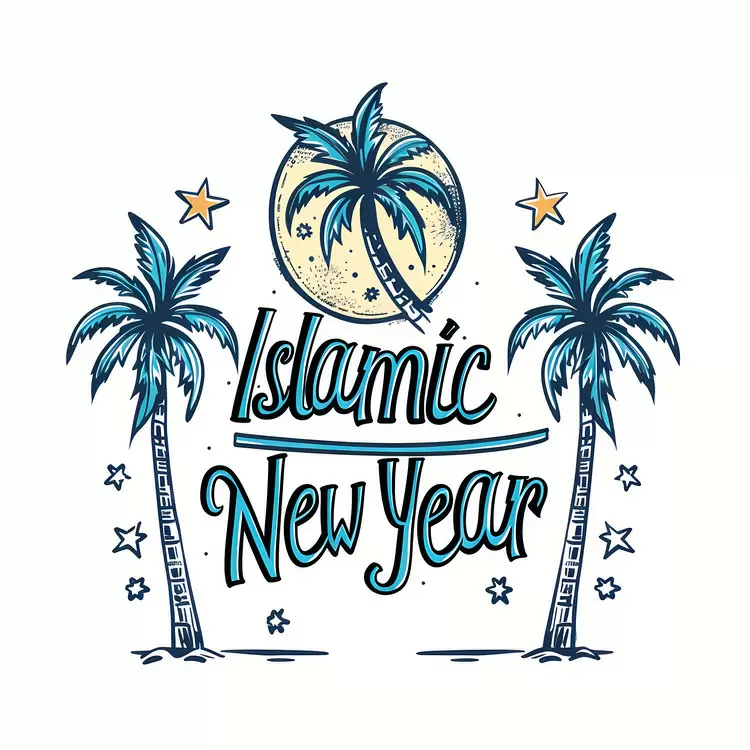 Hand lettering Islamic New Year Palm trees Religious