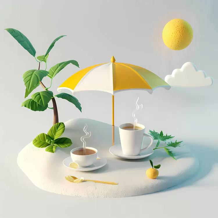 sand palm tree teacup and saucer coffee set landscape