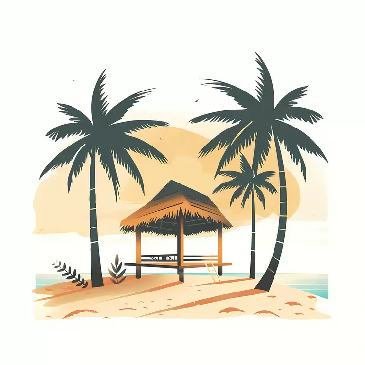 Palm trees Hut on a tropical island Beach bungalow Tropical retreat Tropical paradise