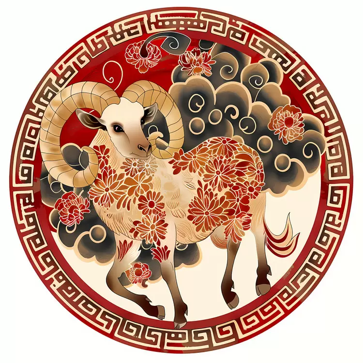 Oriental art Zodiac animals Year of the Ram Decorative border