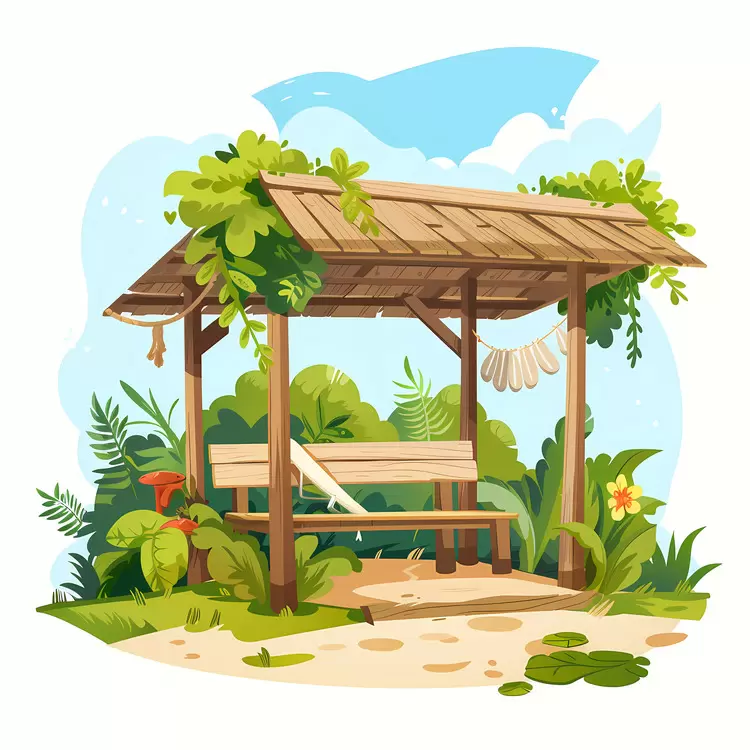 summer house bench outdoor jungle picnic area