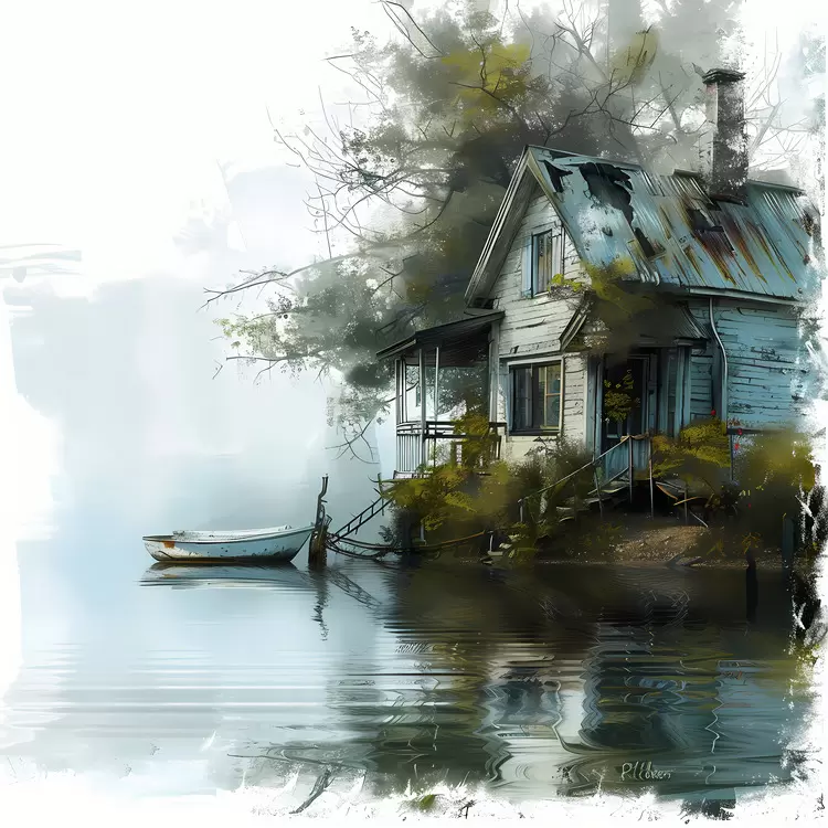 house watercolor painting colorful art