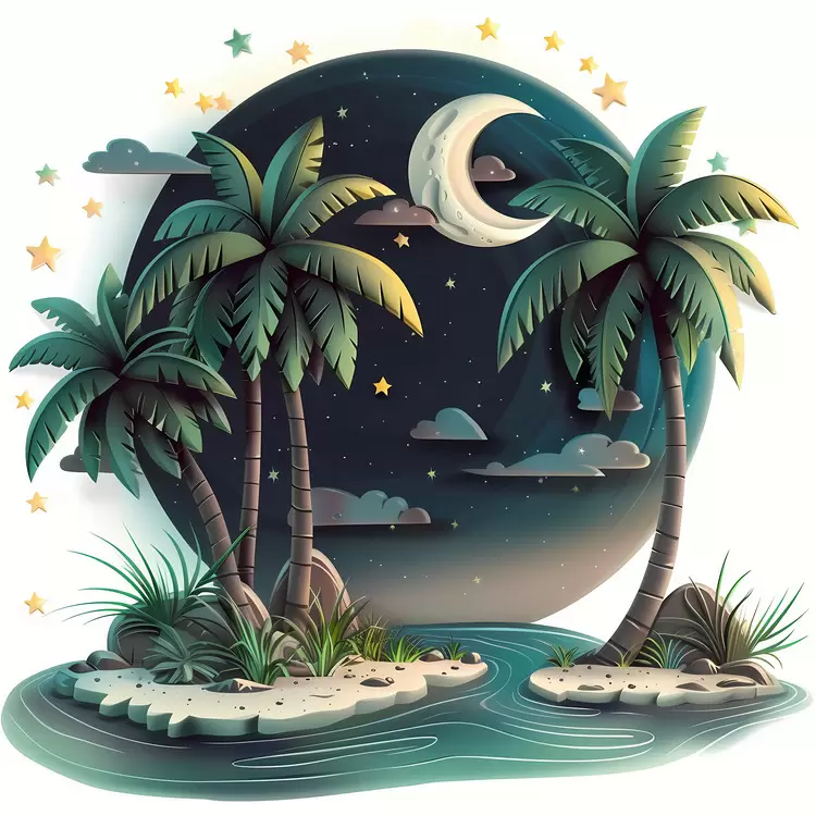 The perspective is the aerial view The mood is peaceful and calm stars summer night moon