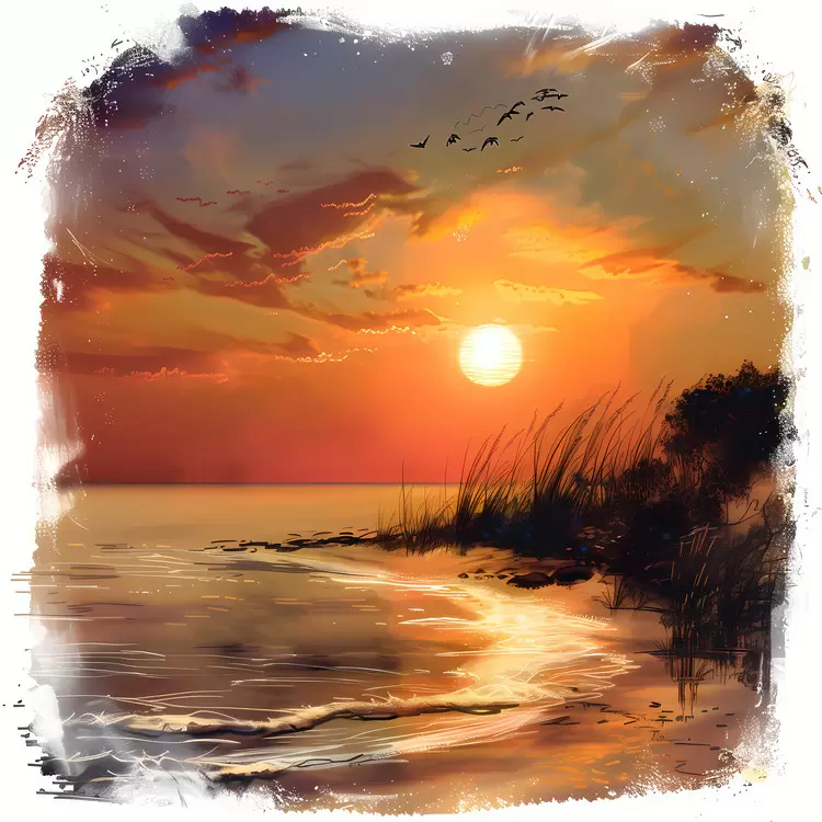 Ocean Sunset Mountains Beach