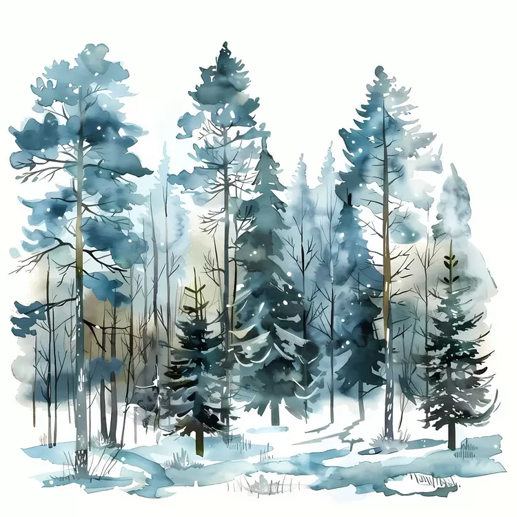 Outdoors Mountains Nature Watercolor Winter