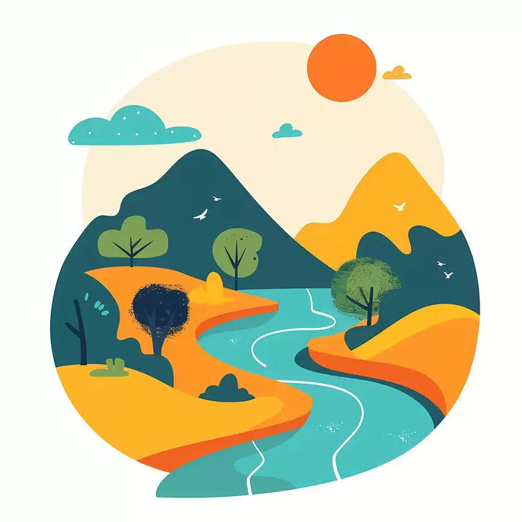 mountains River meandering blue sky water landscape