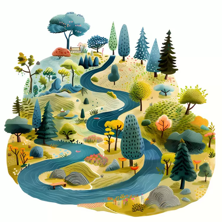 Forest Trees Grass Mountains Waterfall