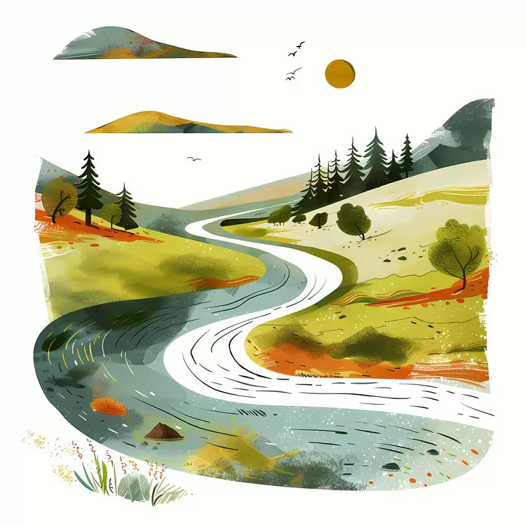 mountains water River meandering hills
