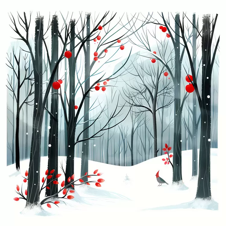 snow covered trees snow covered forest in the winter winter woods red apples in winter forest
