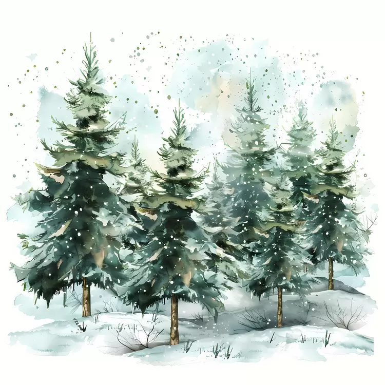 painting nature Christmas scene snowy trees