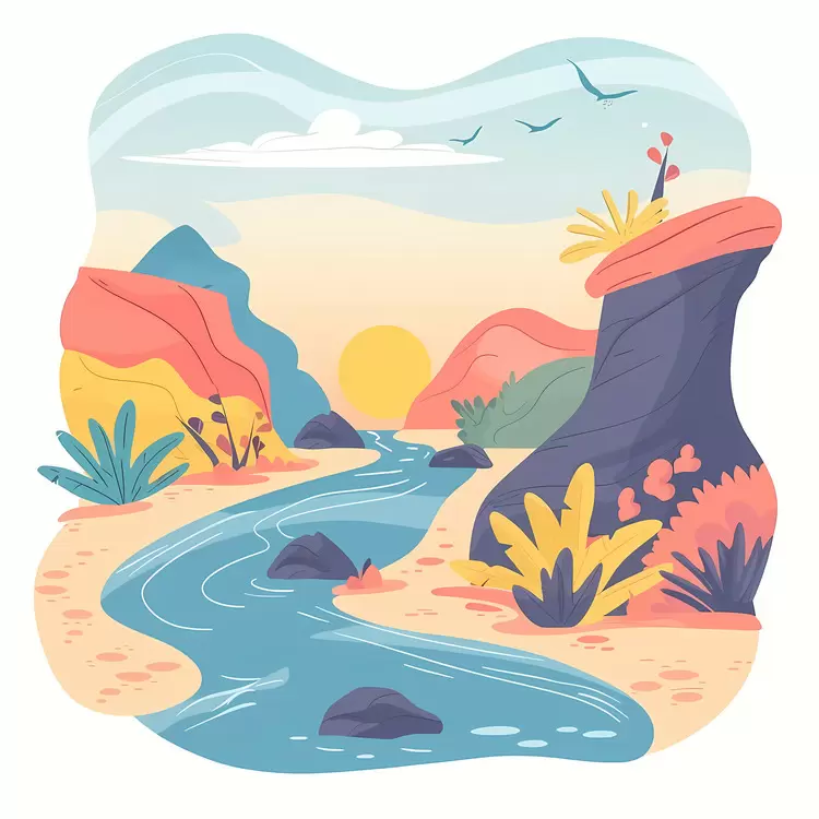 sunset River meandering landscape mountains