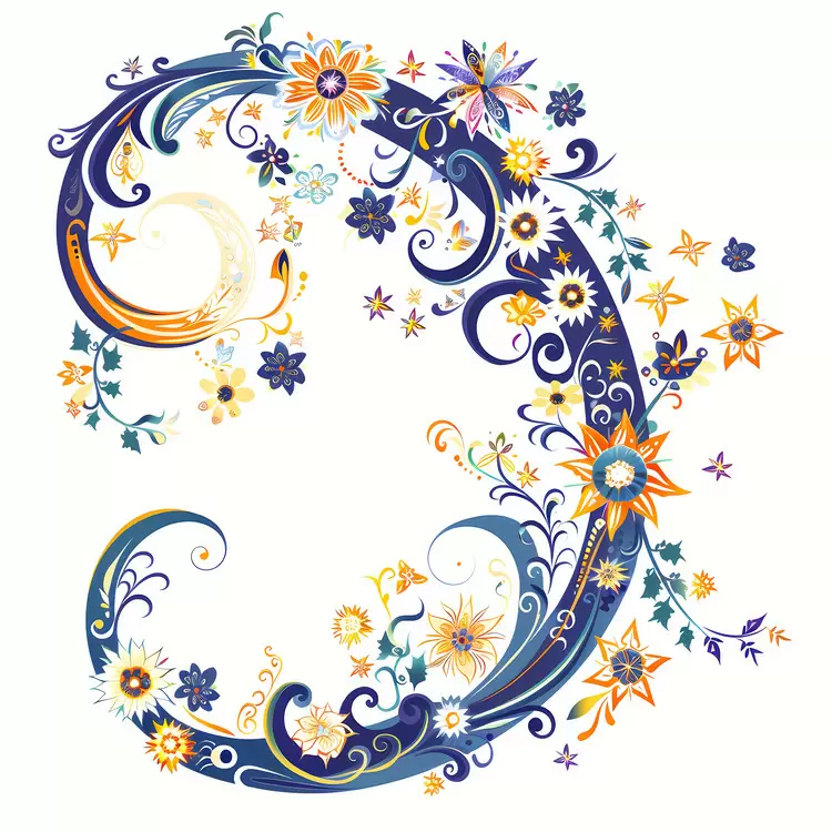 Swirls Blue summer night Flower patterns Hand-drawn