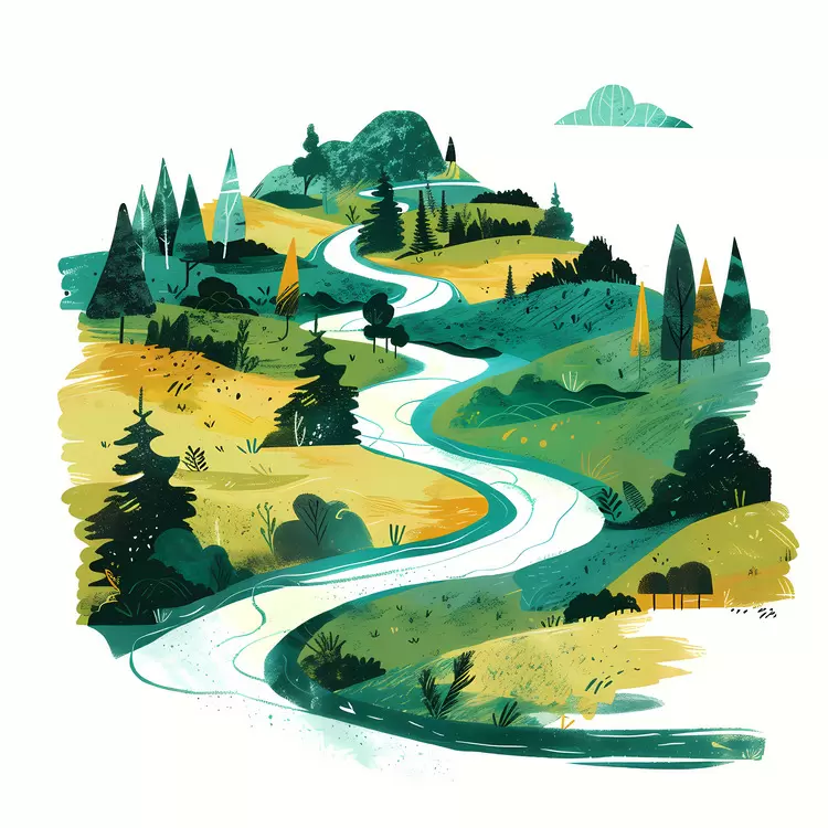 tranquilizing River meandering natural soft hues hills