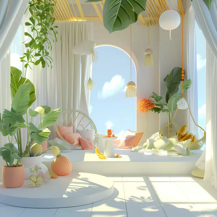 plants window flooring summer morning lounge