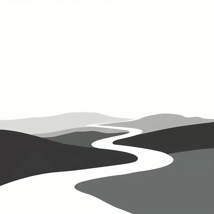 graphic stillness horizon River meandering black and white