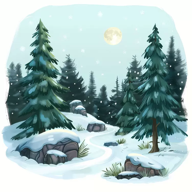 pinecones pine cones Winter forest snow covered forest trees