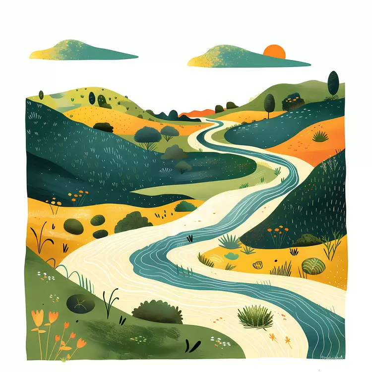 nature River meandering sunny rural
