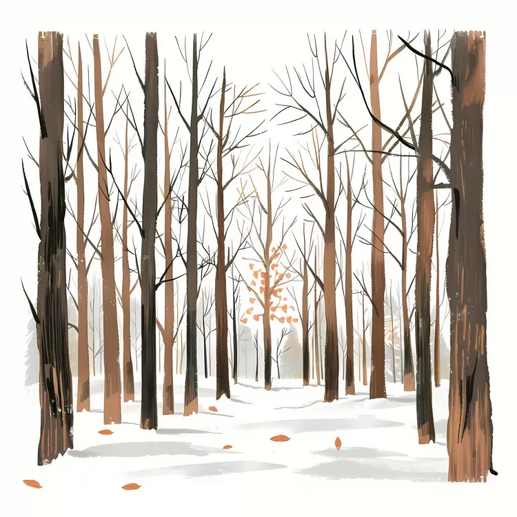 Leaves on the ground Winter forest Clear blue sky Snow covered ground