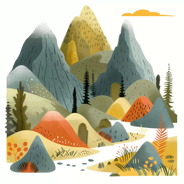 Waterfall Clouds Mountainous hills River Autumn leaves