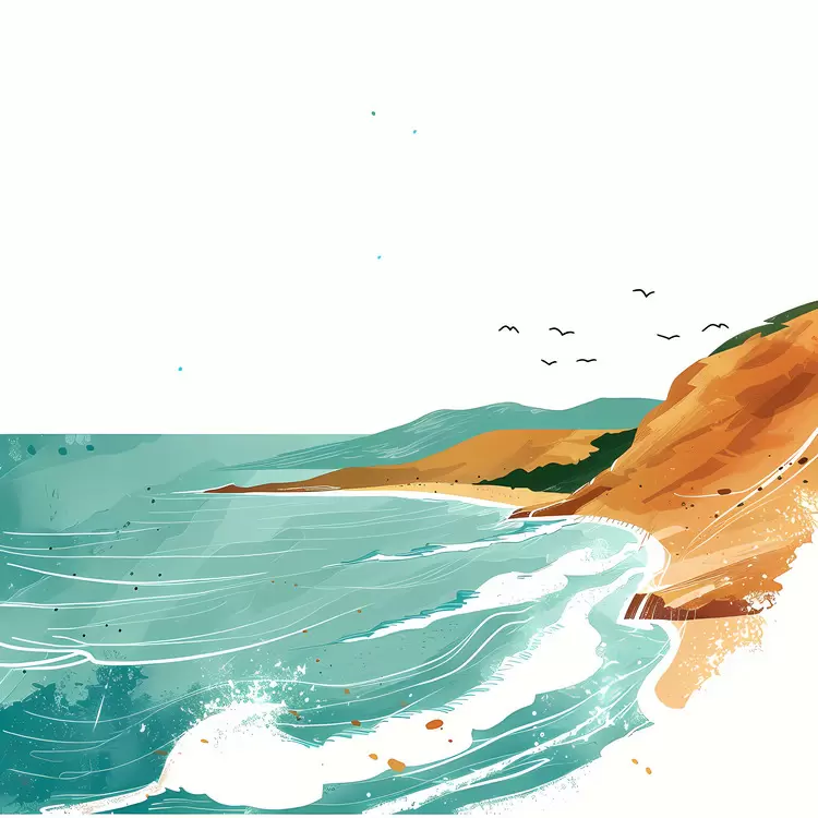 Cliff Turquoise water Seagulls Ocean landscape Beach