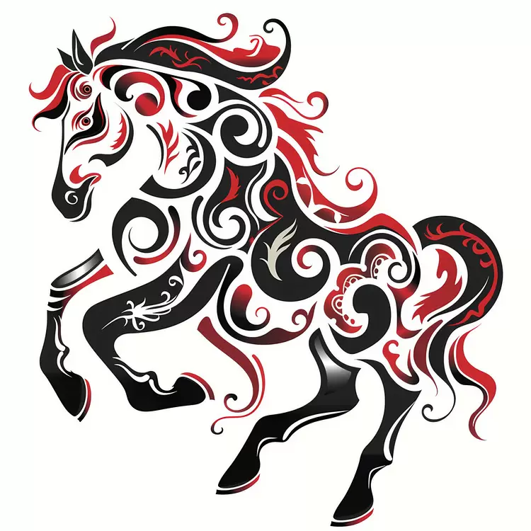 tribal design Chinese Zodiacs tattoo animal black and red