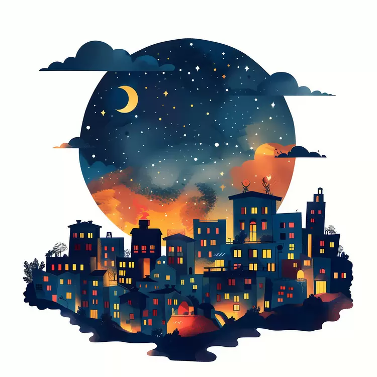 cityscape stars moonlight summer night skyline