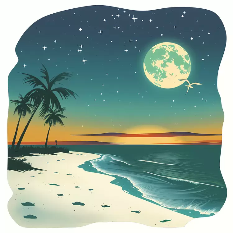 tropical atmosphere moonlit night beach palm trees