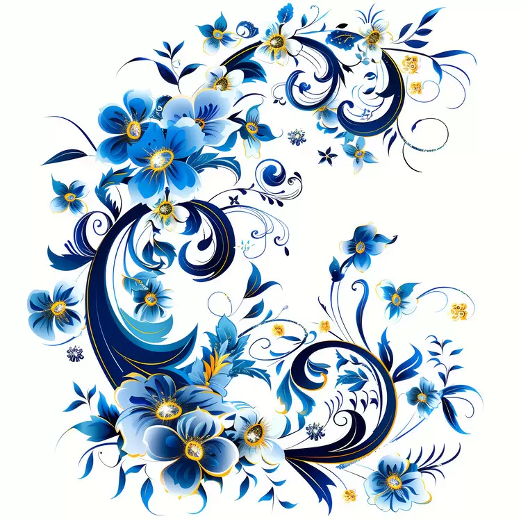 ornate beautiful elegant floral design blue flowers