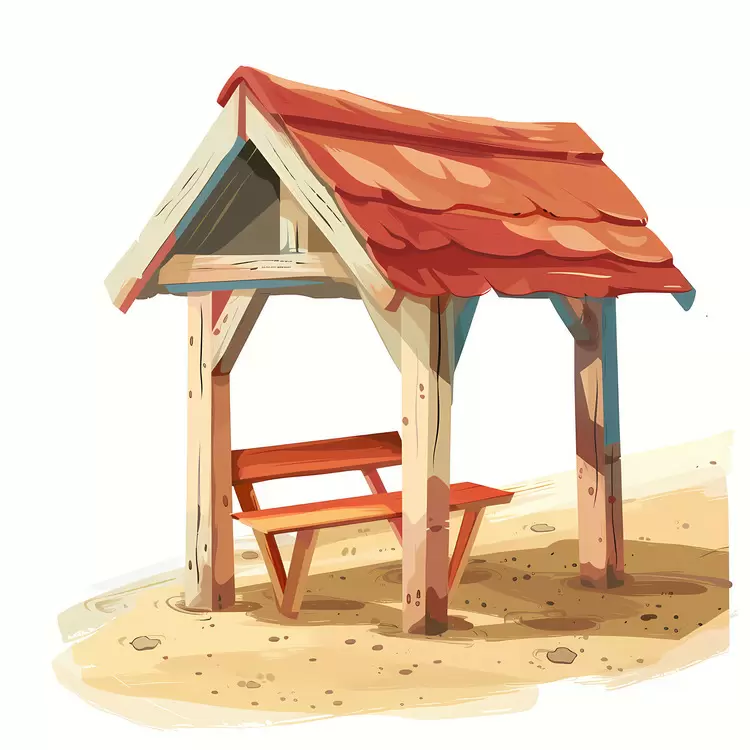 wooden structure summer house picnic area shack red roof