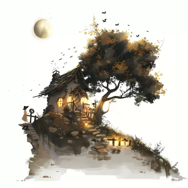 moon summer night hut light