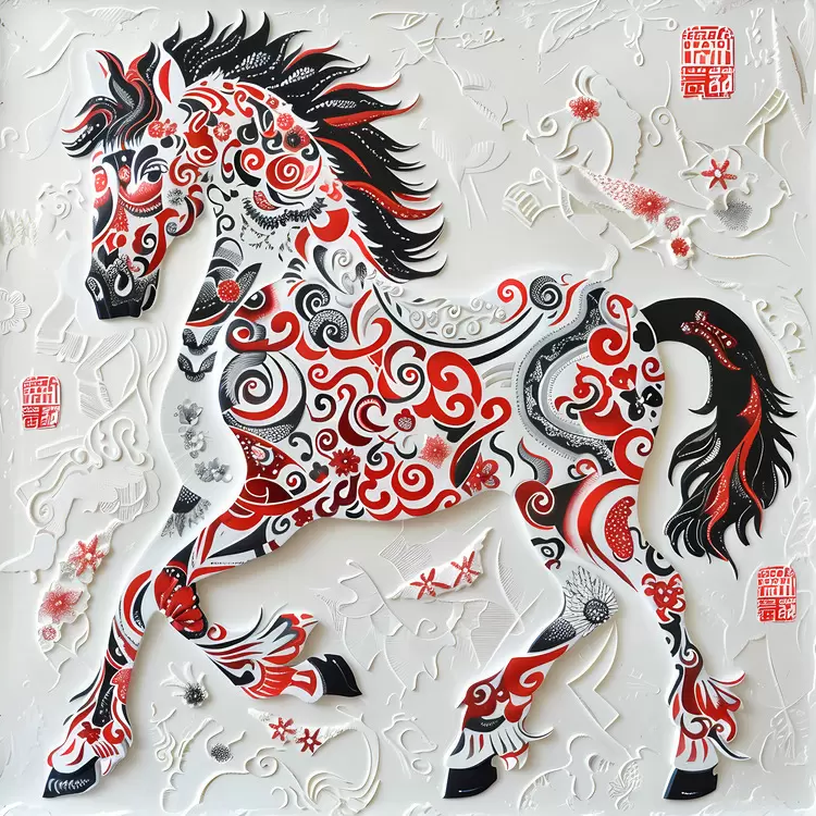 painting Chinese Zodiacs ornate artwork equine
