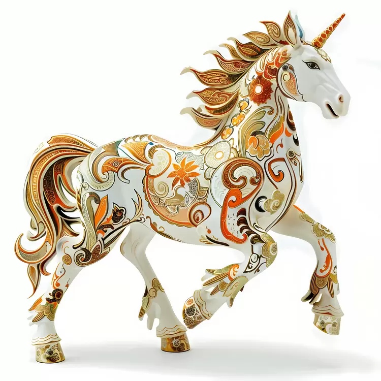 Chinese Zodiacs regal ornate designs white and gold unicorn
