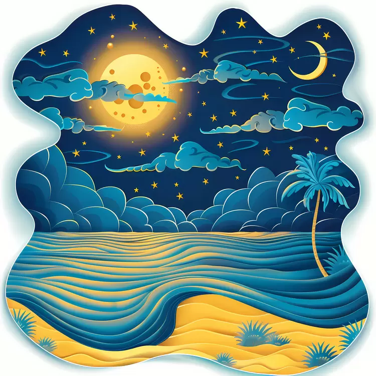 night moon water palm tree ocean